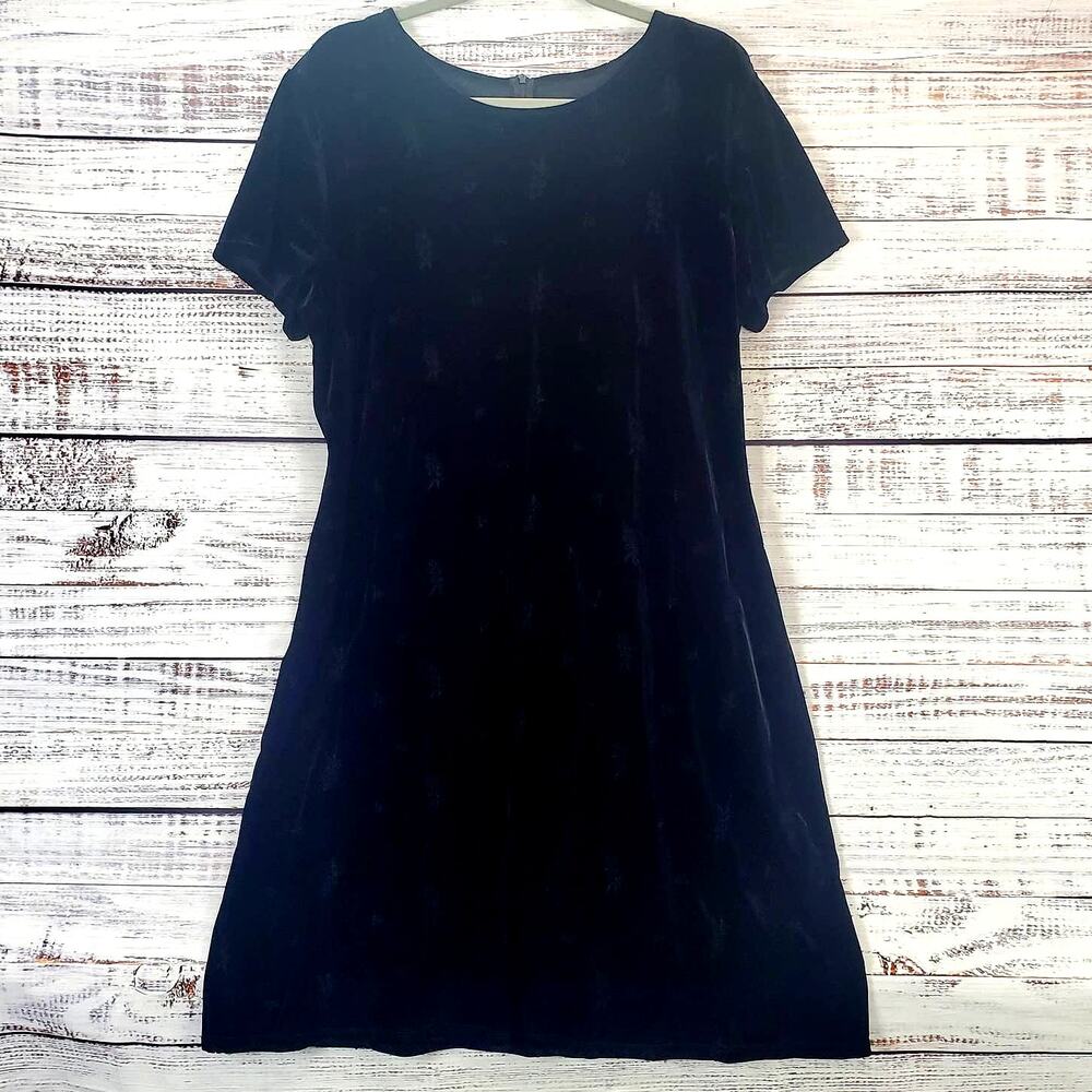 Vtg Molly Malloy 16 Black Crushed Velvet Party Dress Whimsigoth Floral Embossed
